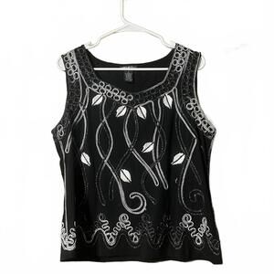 Lauren Michelle Black Sleeveless Embroidered Top Large
